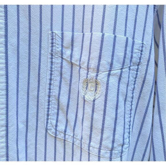 Chaps White Blue Stripe Crest Button Up Oxford Shirt - Picture 4 of 7